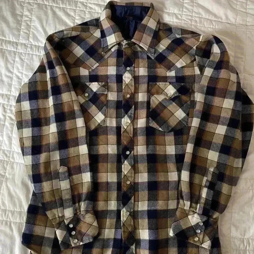 Vintage western tan plaid jacket women’s large outdoors fall‎ gorpcore